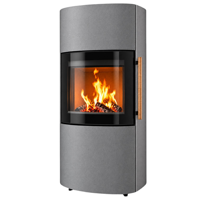 Drooff Kaminofen Catania 6 kw StilBeton basalt mit Metall-Griff mit Birkenrinde