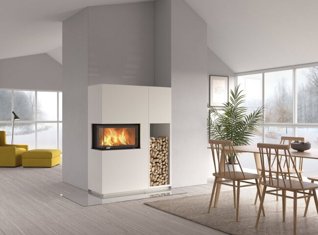Kaminbausatz Nordpeis Monaco A High links dunkle Thermotte