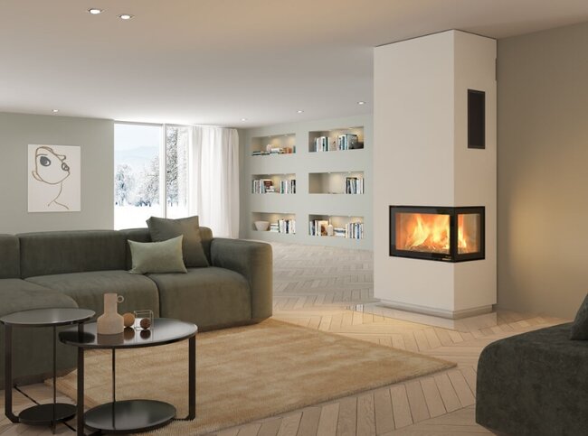 Kaminbausatz Nordpeis Davos A High rechts dunkle Thermotte