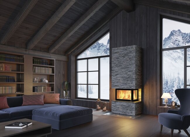 Kaminbausatz Nordpeis Davos Stone U High helle Thermotte