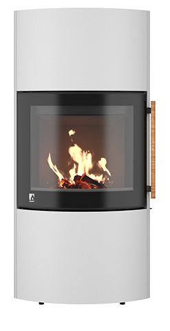 Drooff Kaminofen Catania 6 kw StilBeton cream mit Metall-Griff mit Birkenrinde