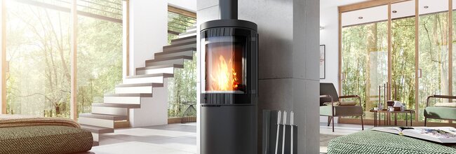 Kaminofen Drooff Brunello 2 S mit Metall-Griff mit Birkenrinde Raumluftunabhängig (RLU)