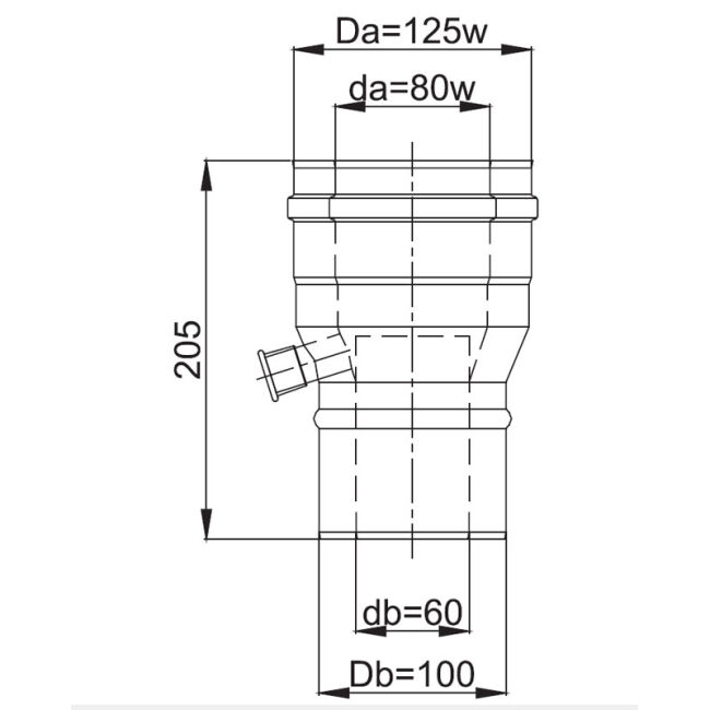 Luft Abgas System konzentrisch Reduzierung mit Kondensatableiter DN 80/125 auf 60/100