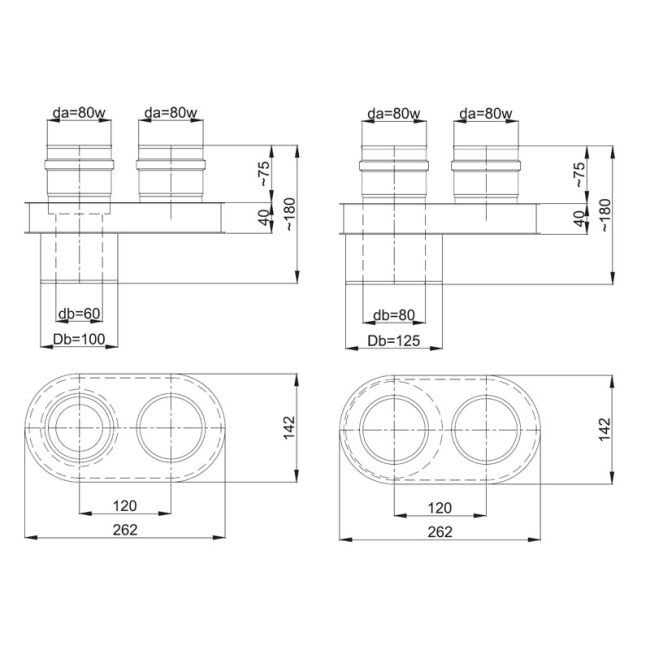 Luft Abgas System konzentrisch Verteiler lackiert DN 60/100