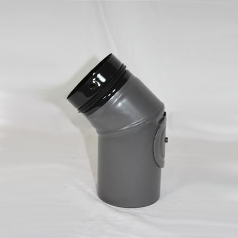 2-teiliger Pellet-Bogen geschweißt 45° DN 125 mm, gussgrau emailliert mit Reinigungsöffnung