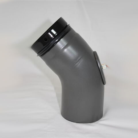 Pellet-Bogen glatt 45° DN 100 mm, gussgrau emailliert mit Reinigungsöffnung