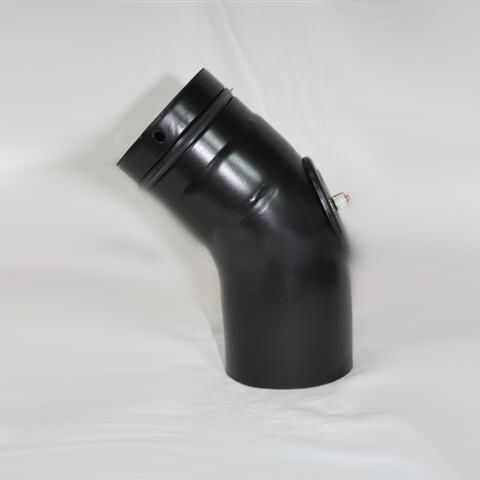 Pellet-Bogen glatt 45° DN 100 mm, matt schwarz emailliert mit Reinigungsöffnung
