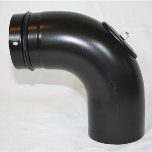 Pellet-Bogen glatt 90° DN 100 mm, matt schwarz emailliert mit Reinigungsöffnung