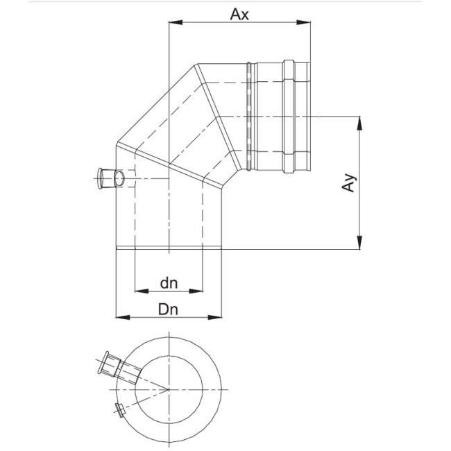 Luft Abgas System konzentrisch 90° Bogen mit Messtutzen DN 60/100