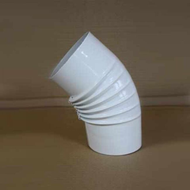 Bogen 45° DN 100 mm gerippt ohne Reinigungsöffnung, High-Quality-Line weiß emailliert