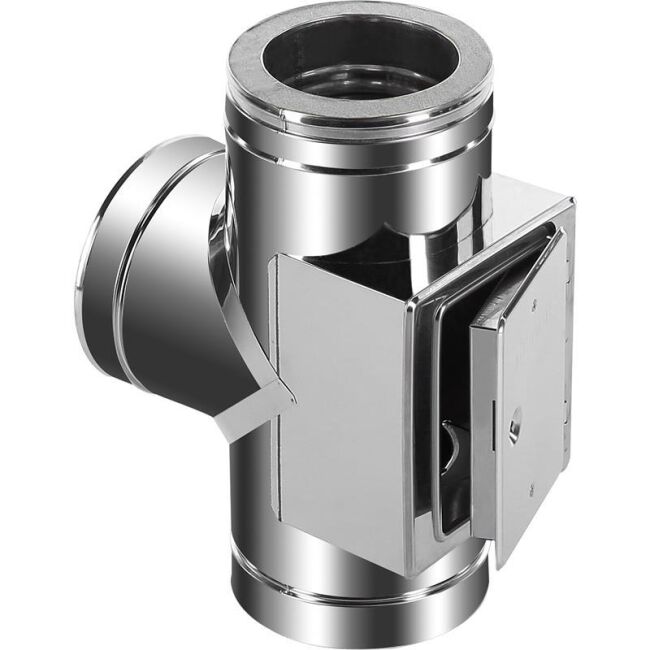DINAK Edelstahlschornstein T-Stück 90° mit Reinigungstür DW 130 mm