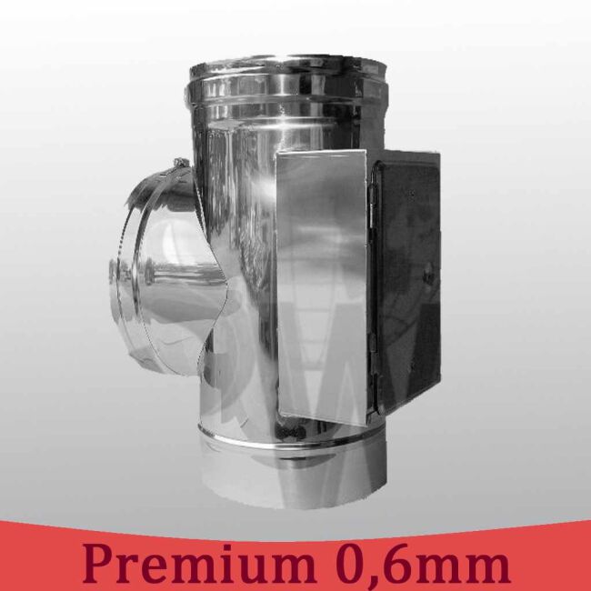Edelstahlschornstein 0,6mm Premium T-Anschluß 90° inkl. Reinigung gegenüberliegend DN 113
