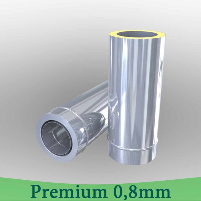 Edelstahlschornstein 0,8mm Premium Längenelement 500 mm m. integr. Wandfutter kürzbar DW 80