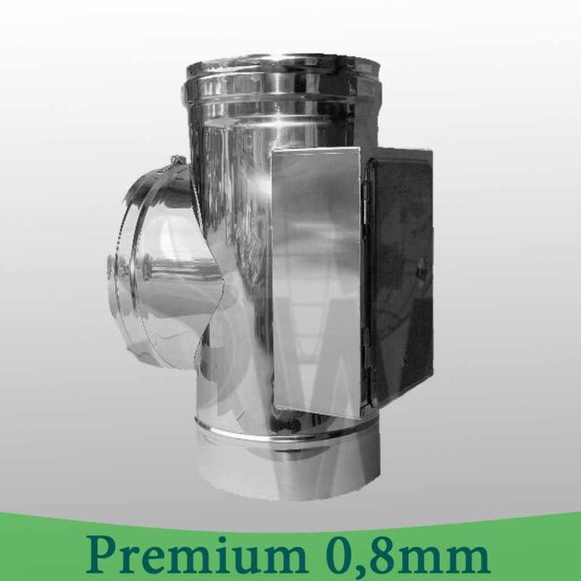 Edelstahlschornstein 0,8mm Premium T-Anschluss 90° inkl. Reinigung gegenüberliegend DW 130