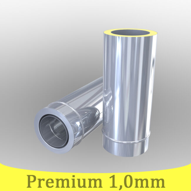 Edelstahlschornstein 1,0mm Premium Längenelement 1000 mm m. integr. Wandfutter kürzbar DW 150