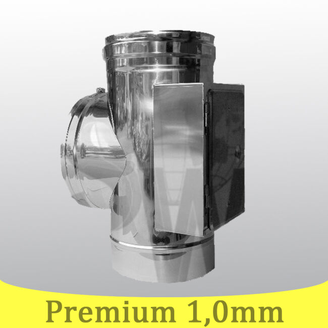 Edelstahlschornstein 1,0mm Premium T-Anschluss 90° inkl. Reinigung gegenüberliegend DW 130