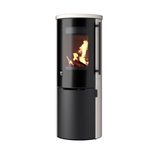 Kaminofen Drooff Aprica 2 Edition Trend Steinverkleidung PremiumWhite mit rahmenloser Glasscheibe 