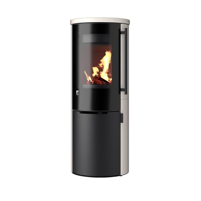 Kaminofen Drooff Aprica 2 Edition Trend Steinverkleidung PremiumWhite mit rahmenloser Glasscheibe