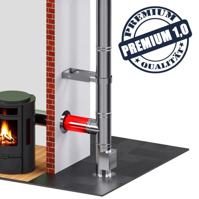 Edelstahlschornstein 1,0mm Premium Längenelement 500 mm m. integr. Wandfutter kürzbar DW 80