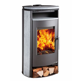 Haas+Sohn Kaminofen Premium HALLSTATT perl-anthrazit, Speckstein mit Holzfach 0424917320000