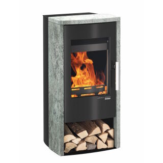 Haas+Sohn Kaminofen Premium ROSENHEIM easy perl-schwarz mit Holzfach Stein Serpentino 0329715010000