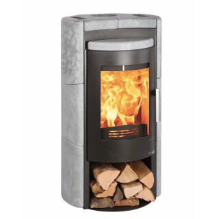 Haas+Sohn Kaminofen Premium UPPSALA-III Easy perl-schwarz, Speckstein mit Holzfach 0420917100000