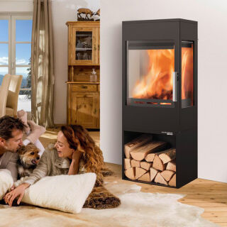 Haas+Sohn Kaminofen Home WIEN-II easy, 3 Sichtscheiben mit Holzlagerfach 0335115110000