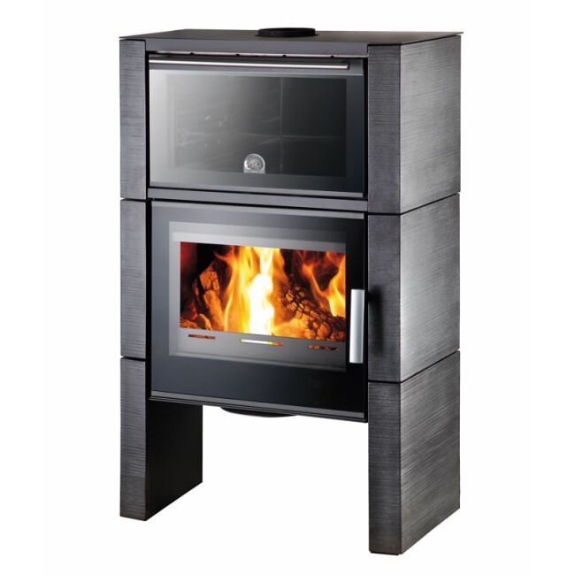 Haas+Sohn Kaminofen Premium NEWHAM Easy mit Backfach perl-anthrazit, Keramik metallic