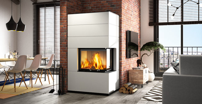Cera Kamineinsatz Linea KLR, 2-seitig ohne Verkleidung rechts