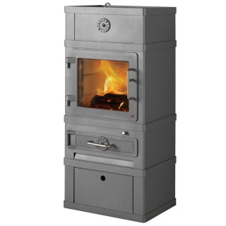Kaminofen Lotus 2060 Grundmodell schwarz inkl. Warmhaltefach + Tür inkl. Brennholzsockel 2060