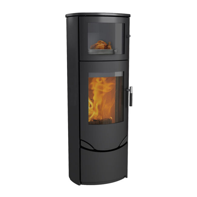 Kaminofen Lotus Prio 7 mit Backfach Stahl Schwarz ohne Seitenglas
