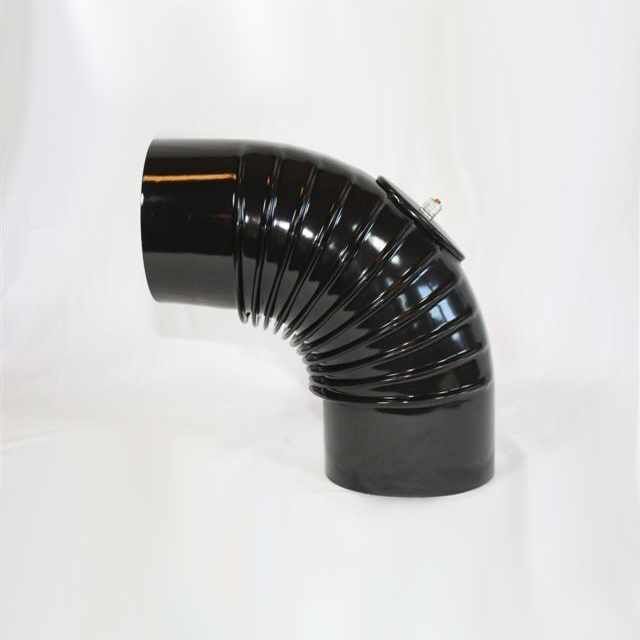 Bogen 90° DN 130 mm gerippt mit Reinigungsöffnung, High-Quality-Line schwarz glänzend