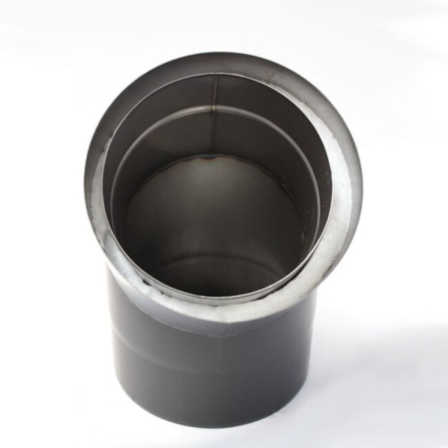 Edelstahlrohr doppelwandig Bogen 45° ohne Reinigungsöffnung 130 mm