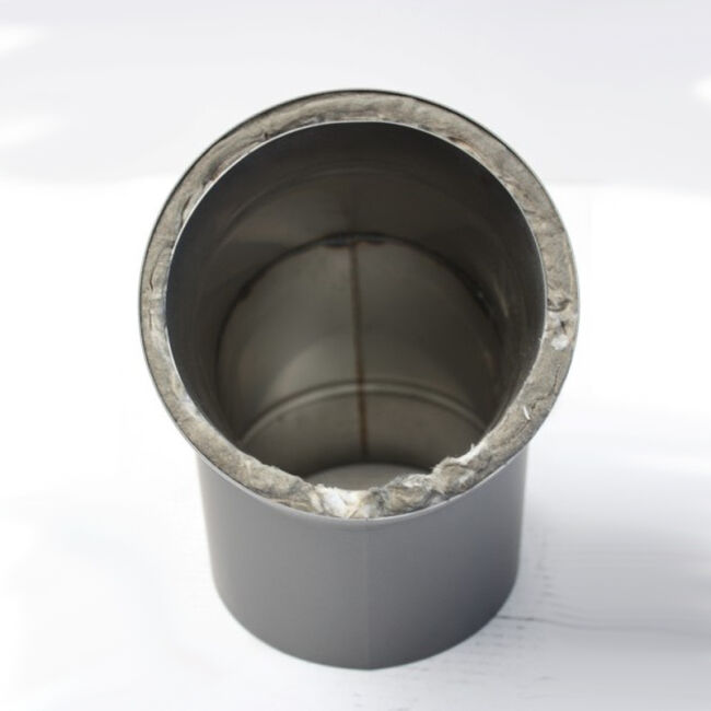 Edelstahlrohr doppelwandig Bogen 45° ohne Reinigungsöffnung 150 mm