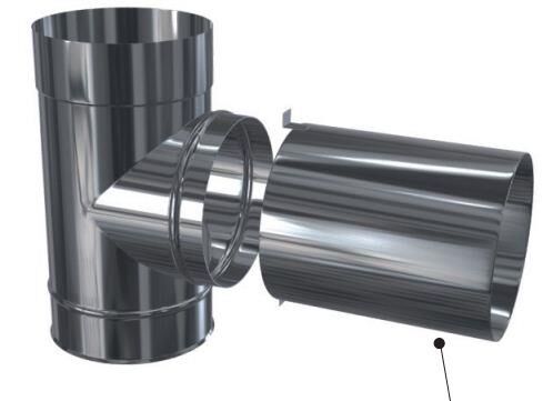 Edelstahlschornstein einwandig 0,6mm Premium T-Stück kurz mit Verlängerung TR PF DN 100