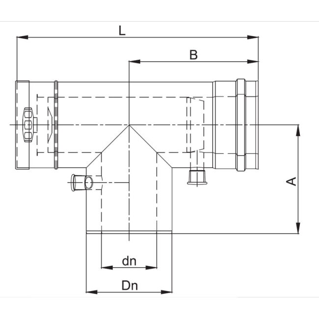 Luft Abgas System konzentrisch T-Stück 90° mit Revisionsöffnung und Kondensatableiter DN 60/100