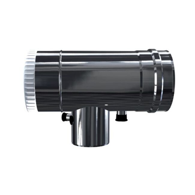 Luft Abgas System konzentrisch T-Stück 90° mit Revisionsöffnung DN 80/125 Reduzierter Abzweig DN 60/100 lackiert