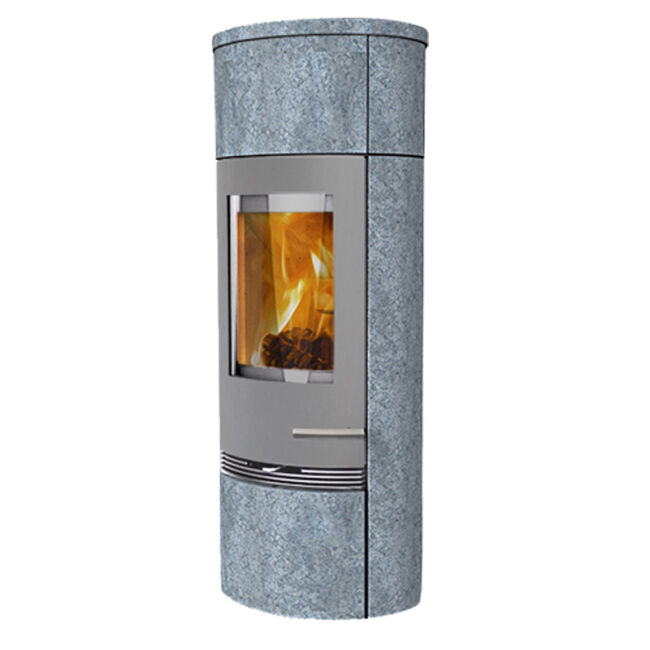 Kaminofen TermaTech TT20RS mit Sockelstein und Heatstorage dunkel grau