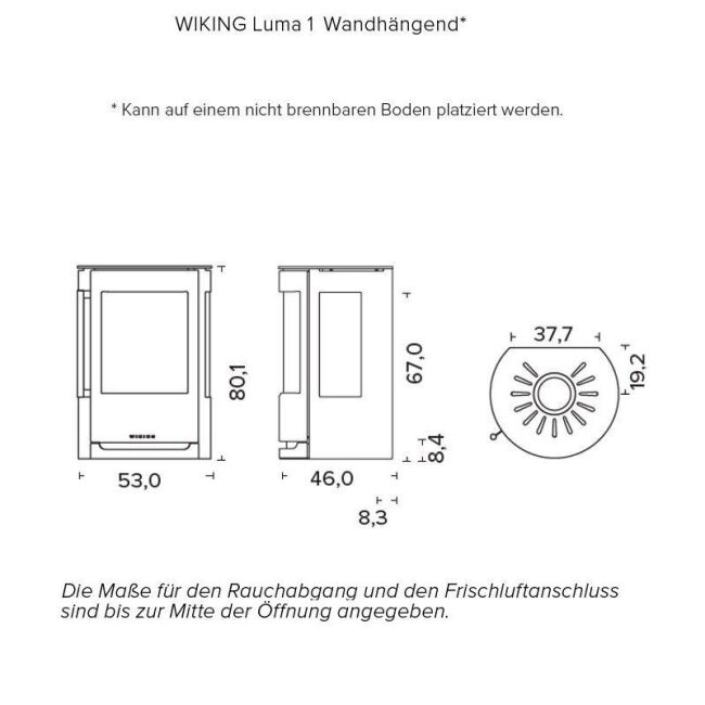 Wiking Ofen Luma 1 mit Seitenscheiben Grau Wandhängend