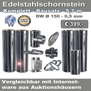 Edelstahlschornstein Bausatz - Sonderangebot 5,7m - Ø 150 - 0,5 mm 