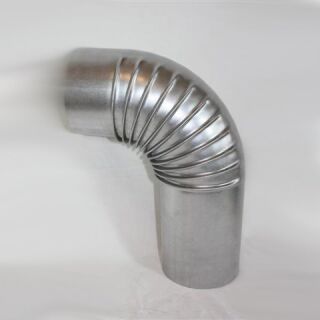 Ofenrohr-Bogen aus gebläutem Stahlblech, ohne Reinigungsöffnung (an der engen Seite ca. 15 cm verlängert)